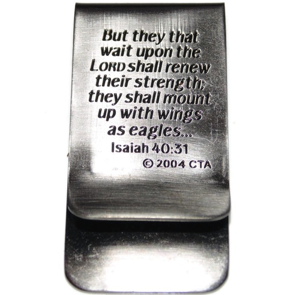 Estate Men's Wide Stainless Steel Gunmetal Man Of God Eagle Prayer Money Clip - Picture 2 of 2